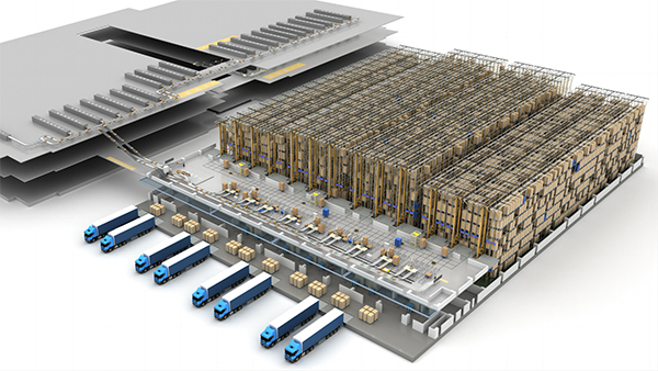 Pallet stacker-type vertical storage facility