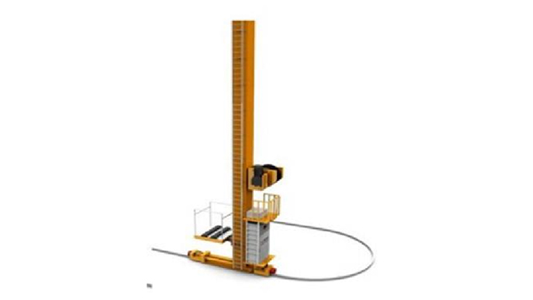 Curved track stacker crane