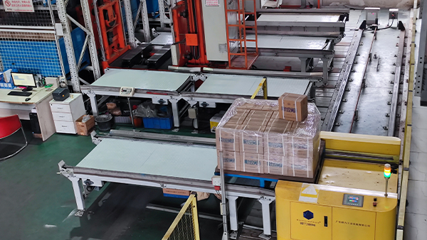 Curved rail pallet stacker