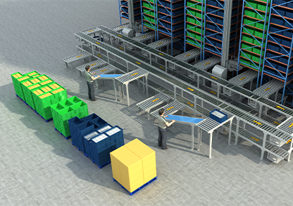 Stacker crane + conveyor line + sorting manipulator + others